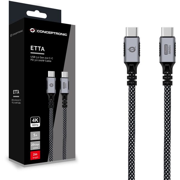 Conceptronic ETTA07B20 kabel USB USB 3.2 Gen 2x2 2 m USB C Czarny