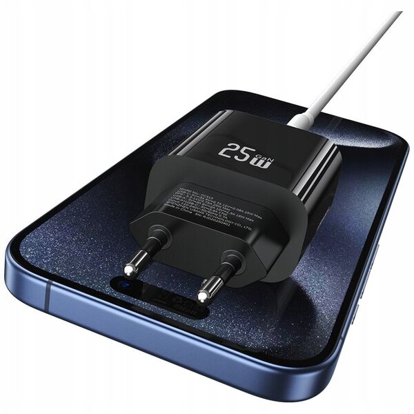 Ładowarka sieciowa 25W 1xUSB-C 1xUSB-A Fast Charging Czarna