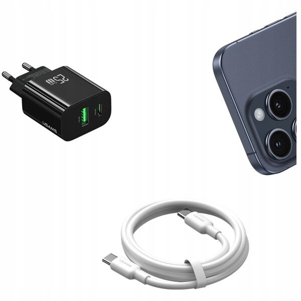 Ładowarka sieciowa 25W 1xUSB-C 1xUSB-A Fast Charging Czarna
