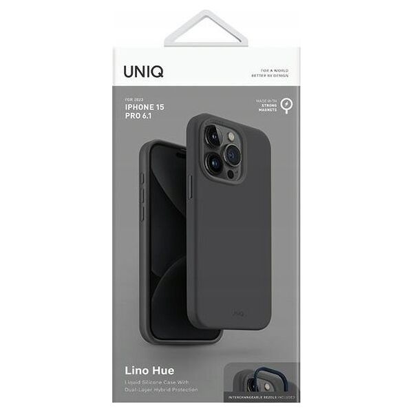 Uniq UNIQ etui Lino Hue iPhone 15 Pro 6.1" Magclick Charging szary/charcoal grey