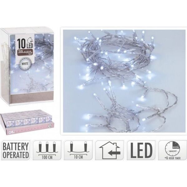 Dekoracja świąteczna Mondex Łańcuch świetlny 10LED BO biały TIMER 1m 2xAA 1,5V
