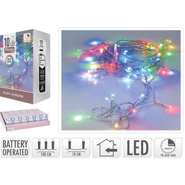 ŁAŃCUCH LED 10L MULTI 1M WEWNĘTRZNE TIMER NA BATERIE