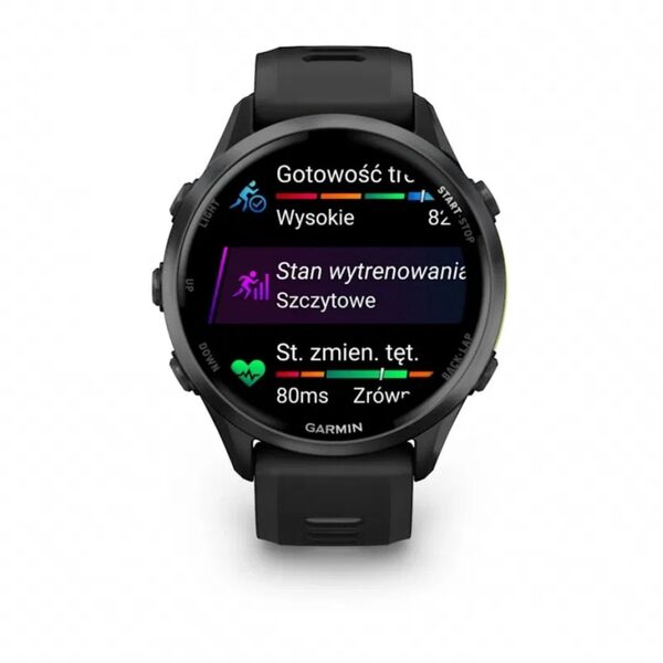 Garmin Forerunner® 970 Carbon Grey DLC Titanium with Black Case and Black/Translucent Whitestone Band