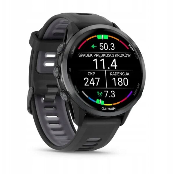Garmin Forerunner® 970 Carbon Grey DLC Titanium with Black Case and Black/Translucent Whitestone Band