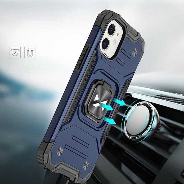 Wozinsky Wozinsky Ring Armor etui iPhone 14 pancerny pokrowiec uchwyt magnetyczny ring niebieskie
