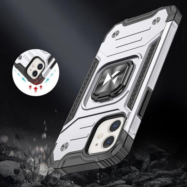 Wozinsky Wozinsky Ring Armor etui iPhone 14 pancerny pokrowiec uchwyt magnetyczny ring srebrne