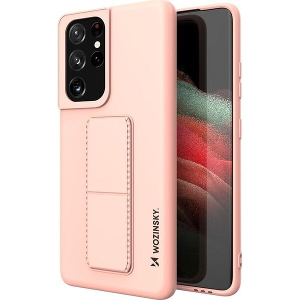 Wozinsky Wozinsky Kickstand Case elastyczne silikonowe etui z podstawką Samsung Galaxy S21 Ultra 5G różowy