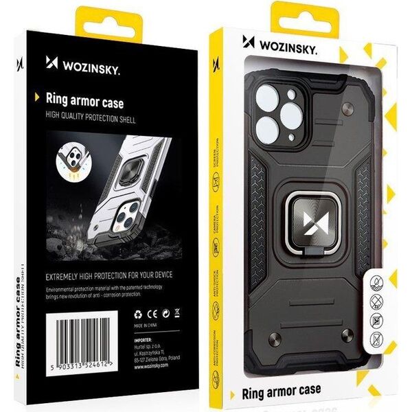 Wozinsky Wozinsky Ring Armor pancerne hybrydowe etui pokrowiec + magnetyczny uchwyt iPhone 13 Pro Max srebrny