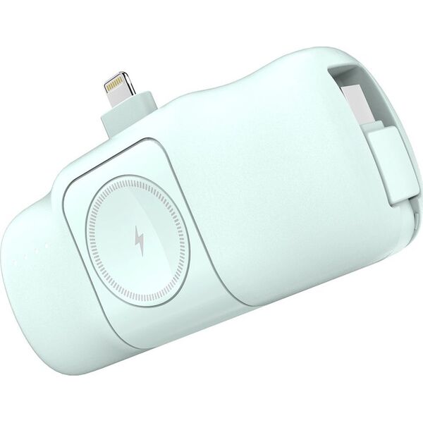Mini powerbank Wozinsky WF16-YLS 5000mAh 15W Lightning z wbudowanym kablem USB-C i ładowarką do Apple Watch - zielony