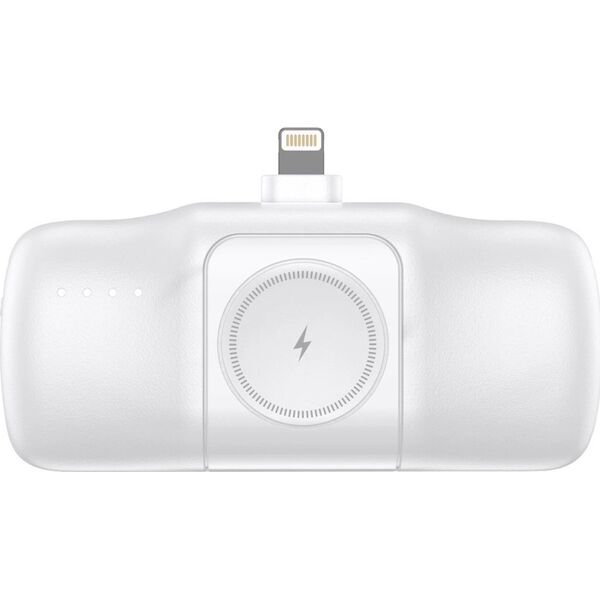 Mini powerbank Wozinsky WF16-YLS 5000mAh 15W Lightning z wbudowanym kablem USB-C i ładowarką do Apple Watch - biały