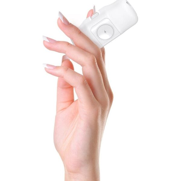 Mini powerbank Wozinsky WF16-YLS 5000mAh 15W Lightning z wbudowanym kablem USB-C i ładowarką do Apple Watch - biały