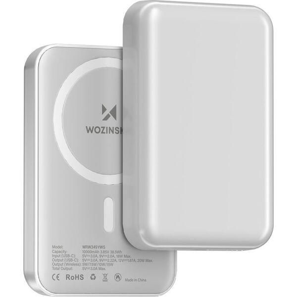 Powerbank magnetyczny Wozinsky WRW349YWS 10 000 mAh - biały