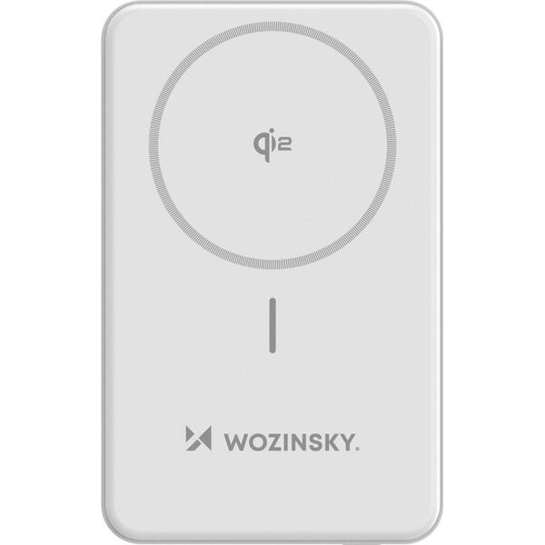 Powerbank Wozinsky WLWP-10KA0Y3WS 22,5W PD Qi2 10000 mAh, z podstawką, 1x USB-A, 1x USB-C - biały