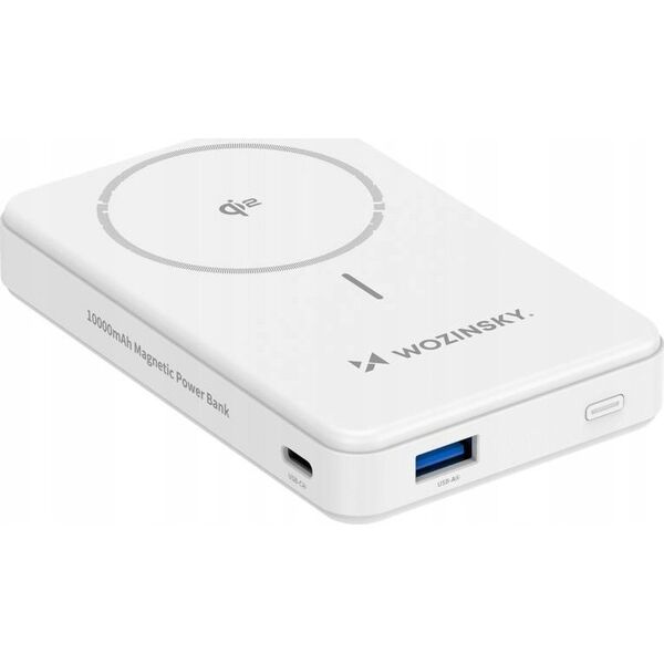 Powerbank Wozinsky WLWP-10KA0Y3WS 22,5W PD Qi2 10000 mAh, z podstawką, 1x USB-A, 1x USB-C - biały