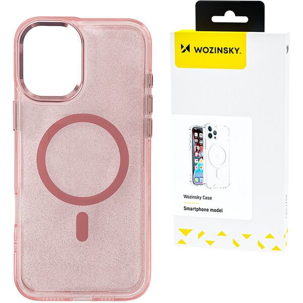 Etui Wozinsky Glitter Case z Mag Safe na Samsung Galaxy S25 Ultra - różowe z brokatem