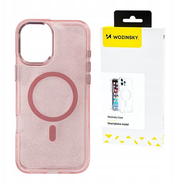 Etui Wozinsky Glitter Case z Mag Safe na Samsung Galaxy S24 FE - różowe z brokatem