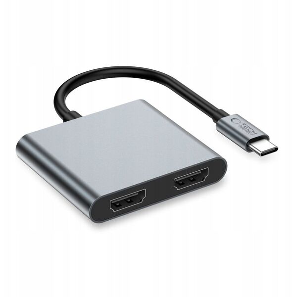 Adapter Tech-Protect HB08 HUB 4in1 USB-C, USB-A 2.0, 2xHDMI 4K 60Hz Space Grey
