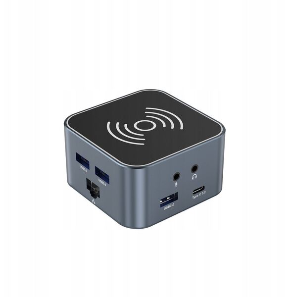Hub USB-C 12 w 1 Wozinsky WHBC09Y8S wielofunkcyjny,z funkcją ładowania bezprzewodowego, aluminiowy, z kablem 15 cm - szary