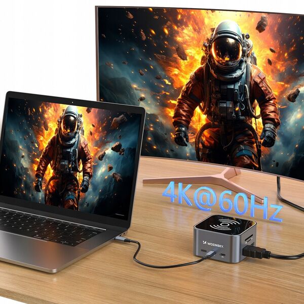 Hub USB-C 12 w 1 Wozinsky WHBC09Y8S wielofunkcyjny,z funkcją ładowania bezprzewodowego, aluminiowy, z kablem 15 cm - szary