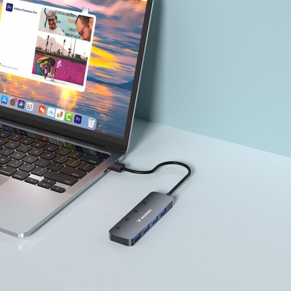 Hub rozdzielacz 4x USB-A z włącznikami aluminiowy - szary WOZINSKY