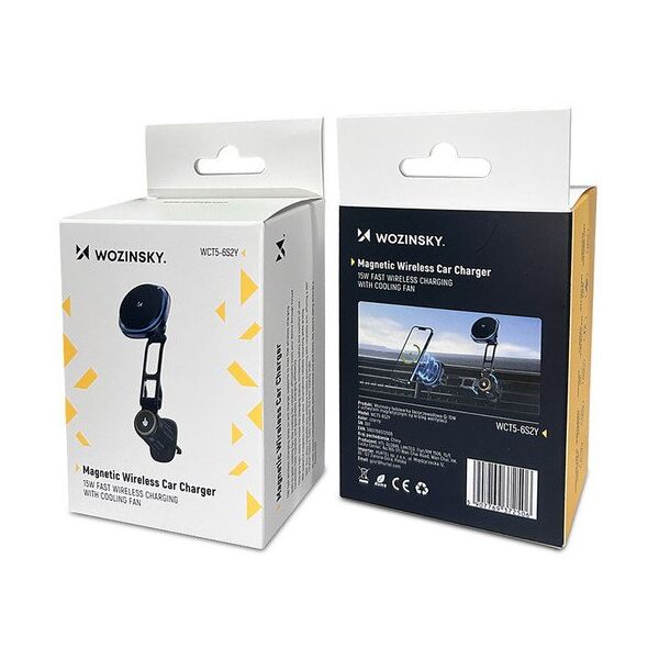 Uchwyt samochodowy Wozinsky WCT5-6S2Y z ładowarką indukcyjną Qi/MagSafe 15W na kratkę nawiewu - czarny