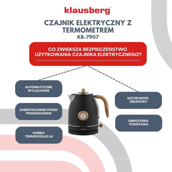 CZAJNIK ELEKTRYCZNY 1,7L Z TERMOMETREM KLAUSBERG KB-7907 RETRO