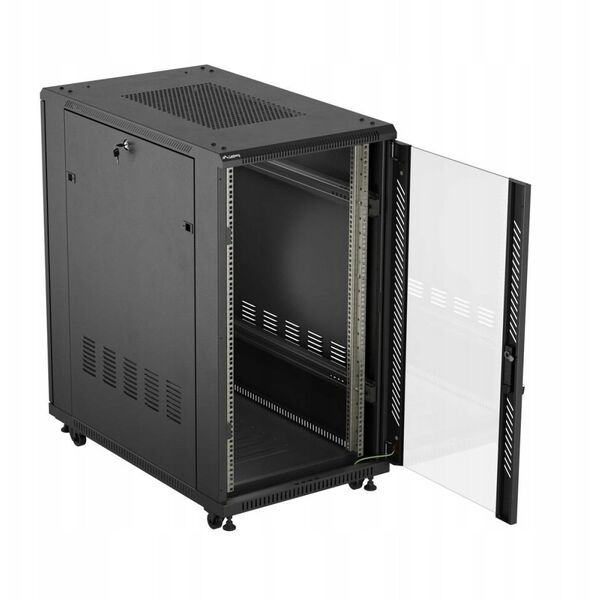 SZAFA INSTALACYJNA RACK STOJĄCA 19" 22U 600X1000 CZARNA DRZWI PRZESZKLONE LANBERG (FLAT PACK)