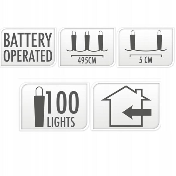ŁAŃCUCH LED 100L BIAŁY WEWNĘTRZNE 495CMNA BATERIE