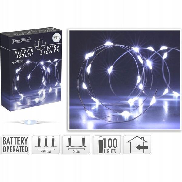 ŁAŃCUCH LED 100L BIAŁY WEWNĘTRZNE 495CMNA BATERIE