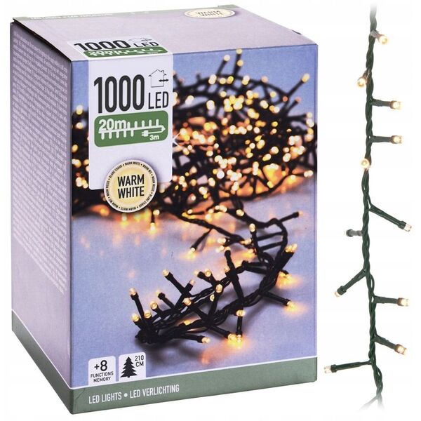 ŁAŃCUCH LED 1000L WW ZEWNĘTRZNE 2000CM TIMER+8FUNKCJI