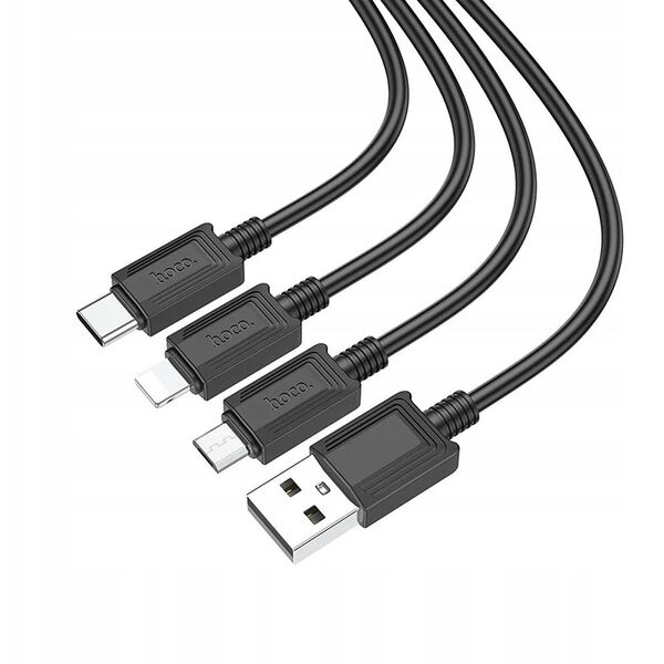 Kabel 3w1 USB A do Lightning / Micro USB / USB C Hoco 2A X74 1 m czarny