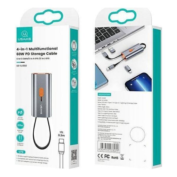 Adapter USB Usams USB-C - USB-C Srebrny  (Usa001132)