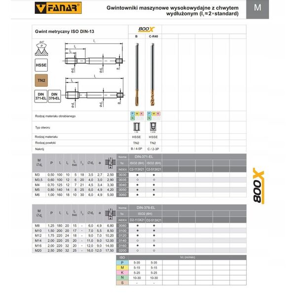 Fanar GWINTOWNIK M 8 DIN-376C R40 EL (6H) HSSE TN 800X