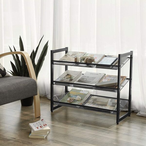 Regał na buty czarny metalowy industrialny 3 półki 7430,762,8 cm
