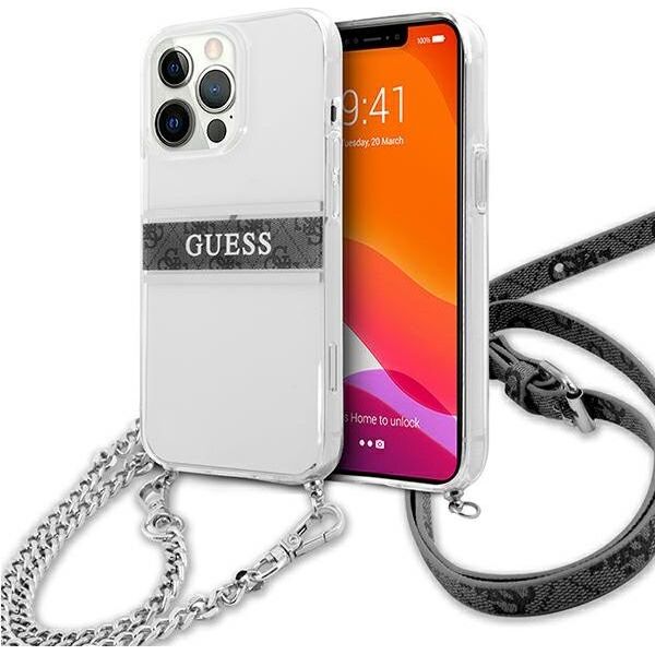 Guess Guess GUHCP13LKC4GBSI iPhone 13 Pro / 13 6,1" Transparent hardcase 4G Grey Strap Silver Chain