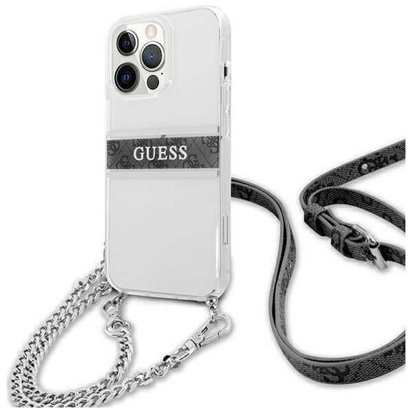 Guess Guess GUHCP13LKC4GBSI iPhone 13 Pro / 13 6,1" Transparent hardcase 4G Grey Strap Silver Chain