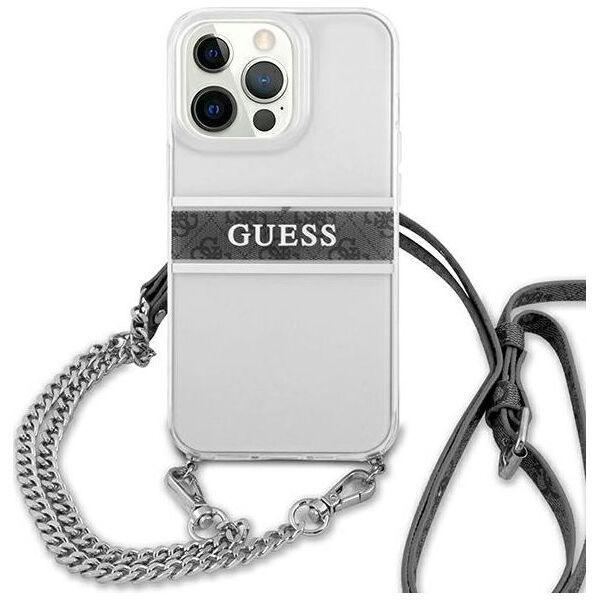 Guess Guess GUHCP13LKC4GBSI iPhone 13 Pro / 13 6,1" Transparent hardcase 4G Grey Strap Silver Chain