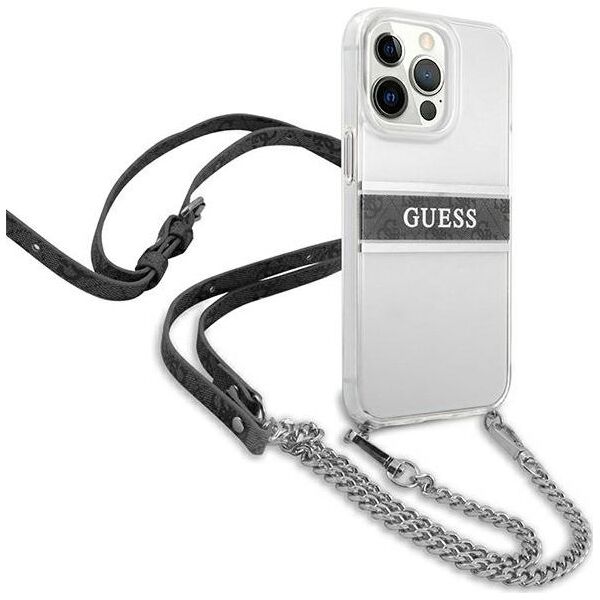 Guess Guess GUHCP13LKC4GBSI iPhone 13 Pro / 13 6,1" Transparent hardcase 4G Grey Strap Silver Chain