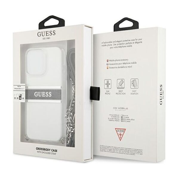 Guess Guess GUHCP13LKC4GBSI iPhone 13 Pro / 13 6,1" Transparent hardcase 4G Grey Strap Silver Chain