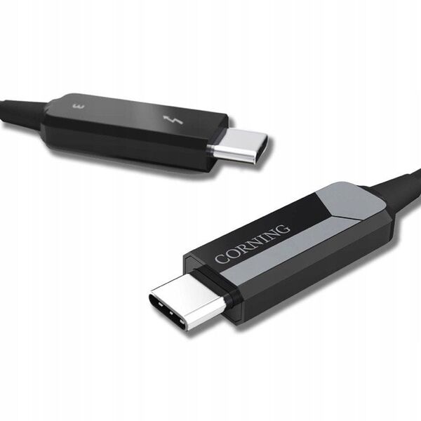 Corning AOC-CCU6JPN015M20, USB C, USB C, 15 m, Black, 40 Gbit/s, Fiber optic