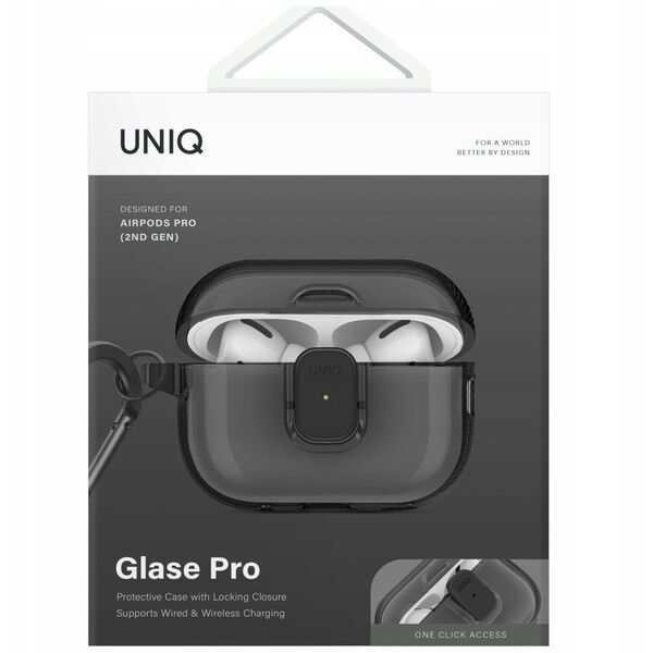Etui UNIQ Glase Pro do Apple AirPods Pro 2 Lock Case dymny