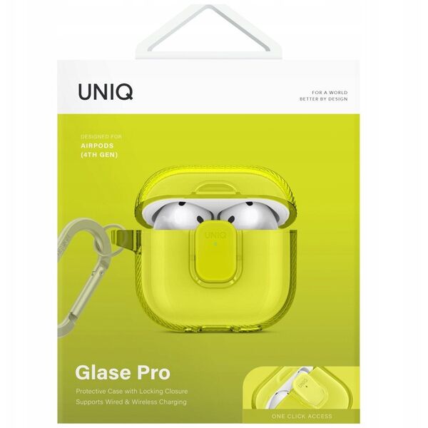 Etui UNIQ Glase Pro do Apple AirPods 4 Lock Case żółty
