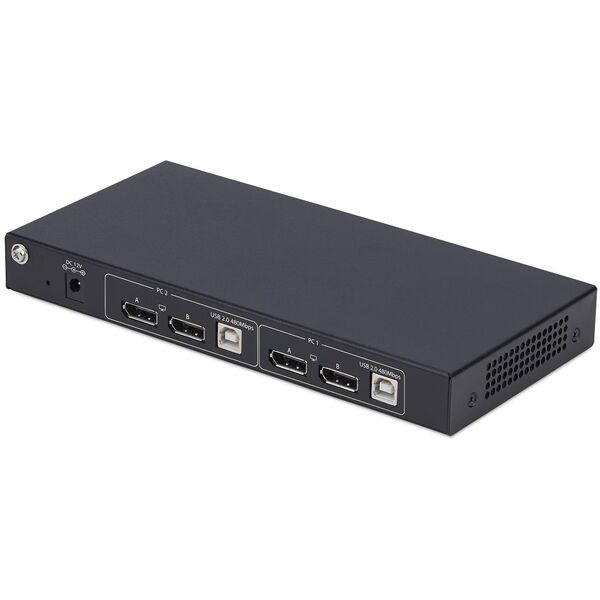 StarTech.com 2-Port Dual-Monitor DisplayPort KVM Switch με Διπλή Προβολή Video Matrix, 4K 60Hz, 4x Θύρες USB Hub, Εναλλαγή με Hotkey, DP 1.2 Matrix KVM, Συμμόρφωση TAA, 3840 x 2160 pixels, 4K Ultra HD, 36 W, Μαύρο