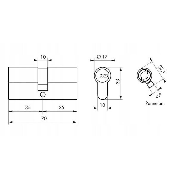 Spynos cilindras SERRUPRIX Tiger 6, 5 raktai, zalvarinis, 35x35 mm, 216606