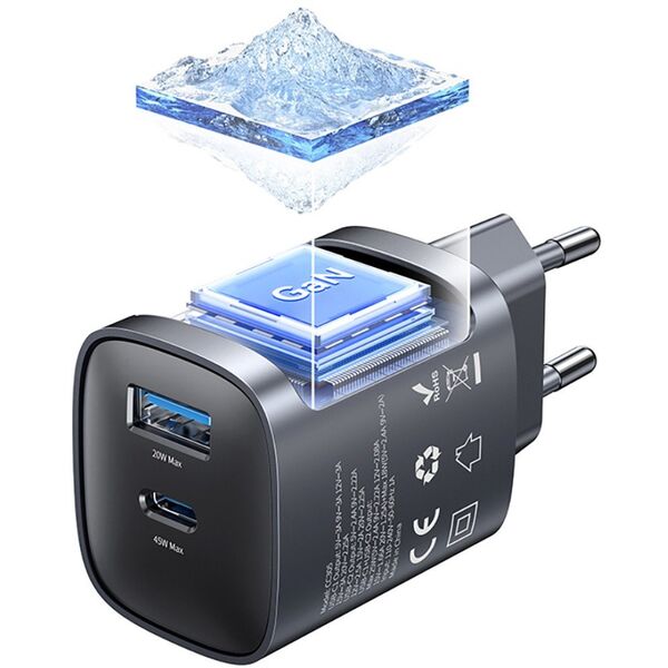 Ładowarka sieciowa USAMS CC290 T66 45W   GaN 1xUSB-A 1xUSB-C tarnish