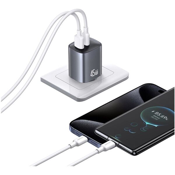 Ładowarka sieciowa USAMS CC290 T66 45W   GaN 1xUSB-A 1xUSB-C tarnish