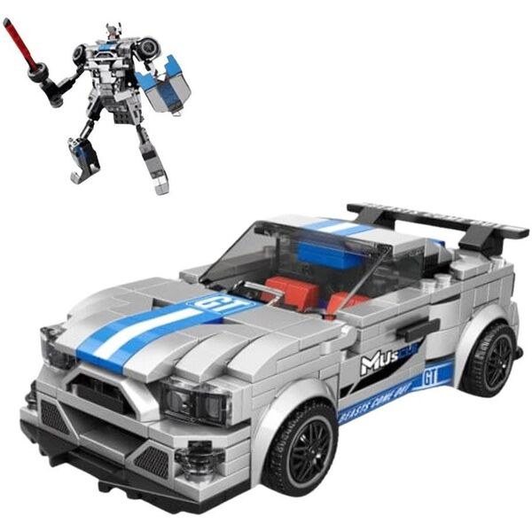 Klocki Konstrukcyjne Auto Robot 2w1 Niebiesko-Szary Napęd 350 el.