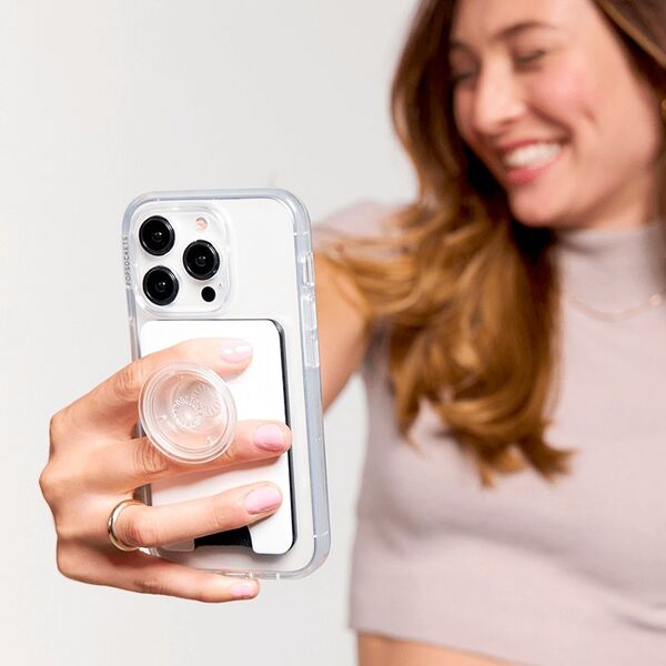 Uchwyt i podstawka do telefonu z portfelem Popsockets PopWallet+ PopGrip PW+ MS G2 MagSafe biało-przezroczysty 806926