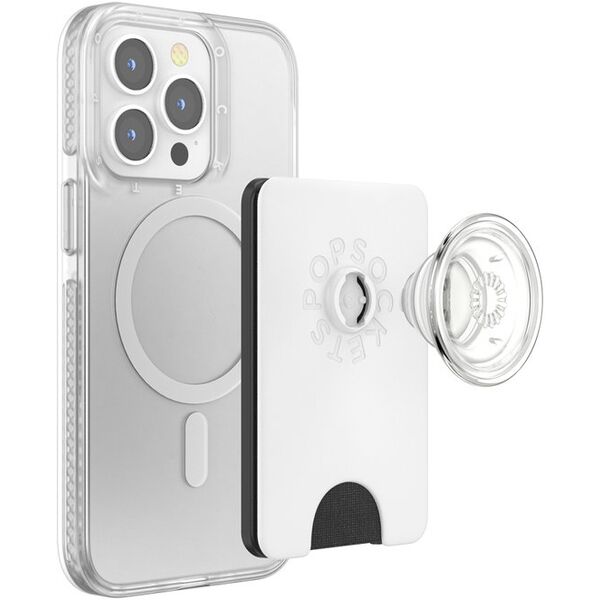 Uchwyt i podstawka do telefonu z portfelem Popsockets PopWallet+ PopGrip PW+ MS G2 MagSafe biało-przezroczysty 806926