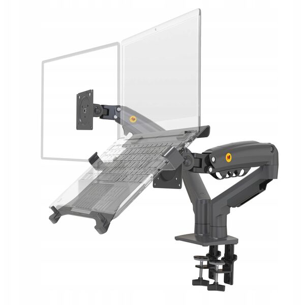 F160-FP Podwójny Ergonomiczny uchwyt biurkowy do laptopa i monitora Regulacja 3D